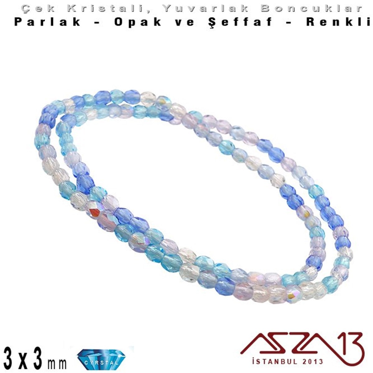 Çek Kristal BoncuklarBONCUK ve TAŞPreciosaÇek Kristal Yuvarlak Boncuk - 3 mm - Karışık Renk (Caribeanblue) - 100 Adet