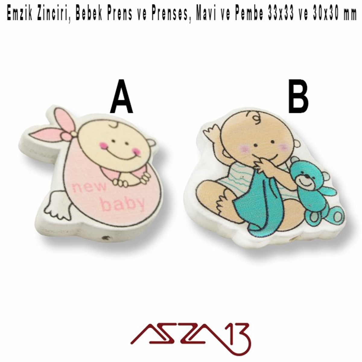 Dekoratif Ahşap BoncukBONCUK ve TAŞMarkasızKız ve Erkek Bebek 33-30 x 33-30 mm, Pembe ve Mavi, Ahşap Boncuk / Paket İçeriği 1 Adet