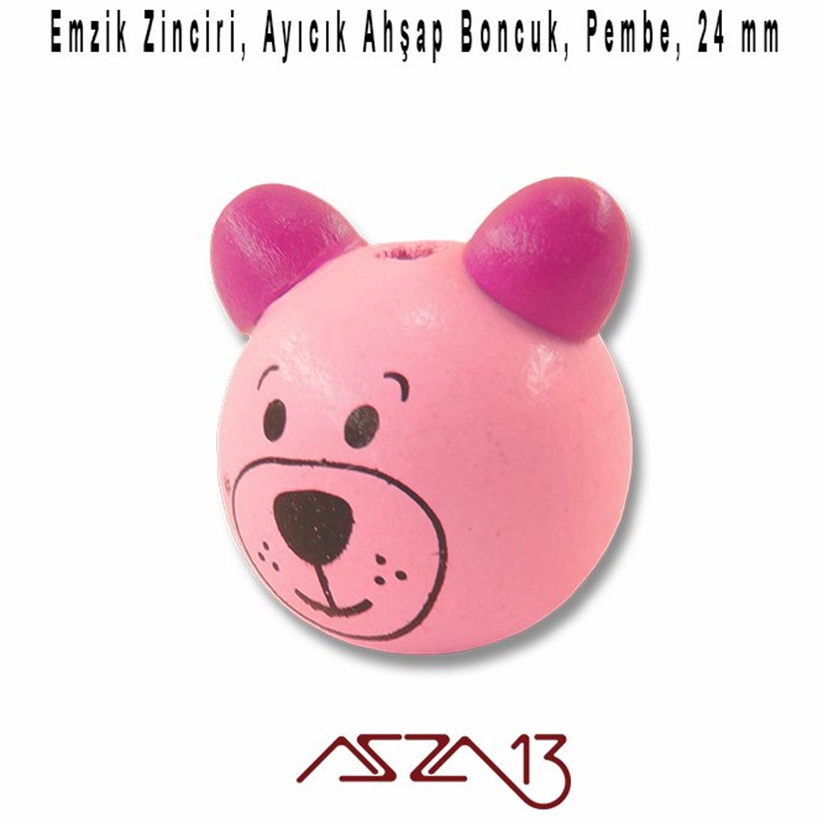 Dekoratif Ahşap BoncukBONCUK ve TAŞMarkasızAyıcık 24 mm, Pembe, Ahşap Top Boncuk / Paket İçeriği 1 Adet