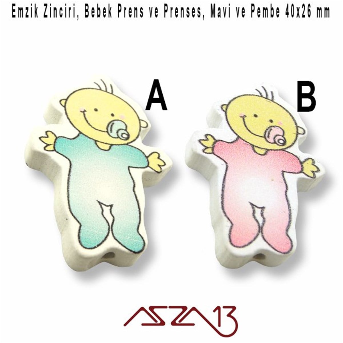 Dekoratif Ahşap BoncukBONCUK ve TAŞMarkasızPrens ve Prenses Bebek 26x40 mm, Pembe ve Mavi, Ahşap Boncuk / Paket İçeriği 1 Adet