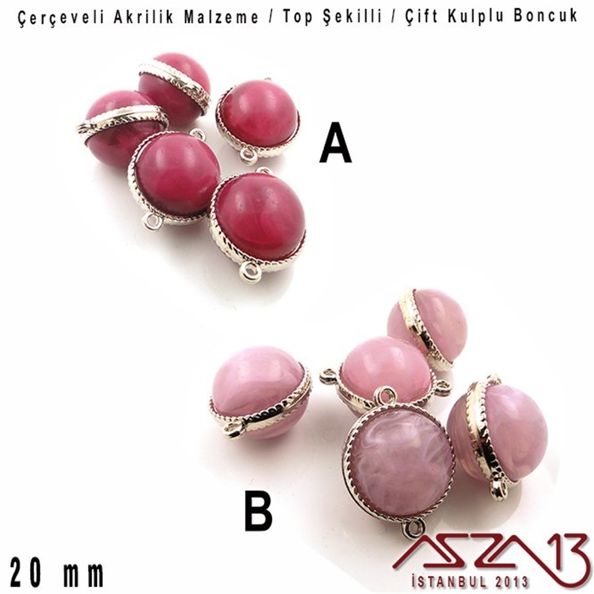 Dekoratif BoncukBONCUK ve TAŞMarkasız22 mm - Akrilik - Kulp Çerçeveli - Top Boncuk / 5 Adet