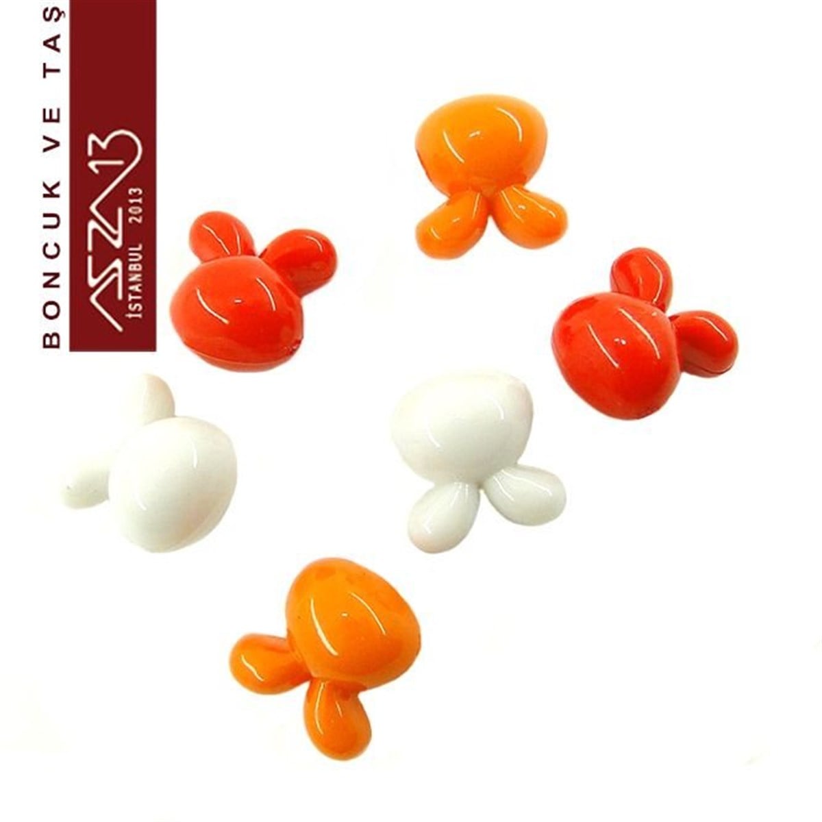 Dekoratif BoncukBONCUK ve TAŞMarkasızBeyaz-Kırmızı-Turuncu, Akrilik, 16x16 mm Tavşan Boncuk (10 gr) / Paket İçeriği 6 Adet