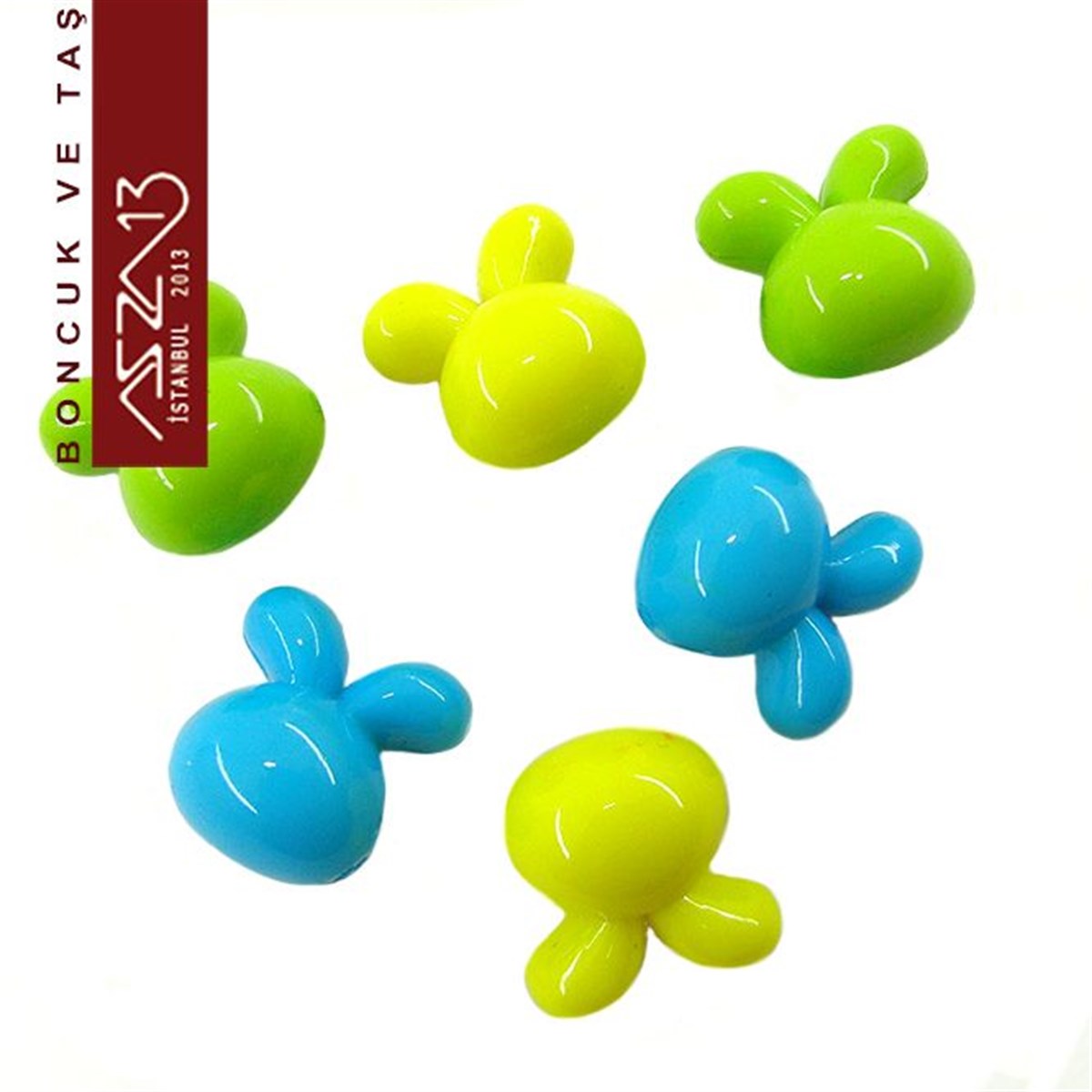 Dekoratif BoncukBONCUK ve TAŞMarkasızMavi-Yeşil-Sarı, Akrilik, 16x16 mm Tavşan Boncuk (10 gr) / Paket İçeriği 6 Adet