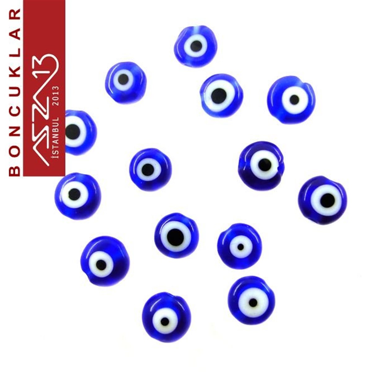 Dekoratif BoncukBONCUK ve TAŞMarkasızMurano (Lacivert Nazar Boncuğu), Şeffaf 6 mm Yassı Yuvarlak Şekilli  Boncuk / Paket İçeriği 20 Adet