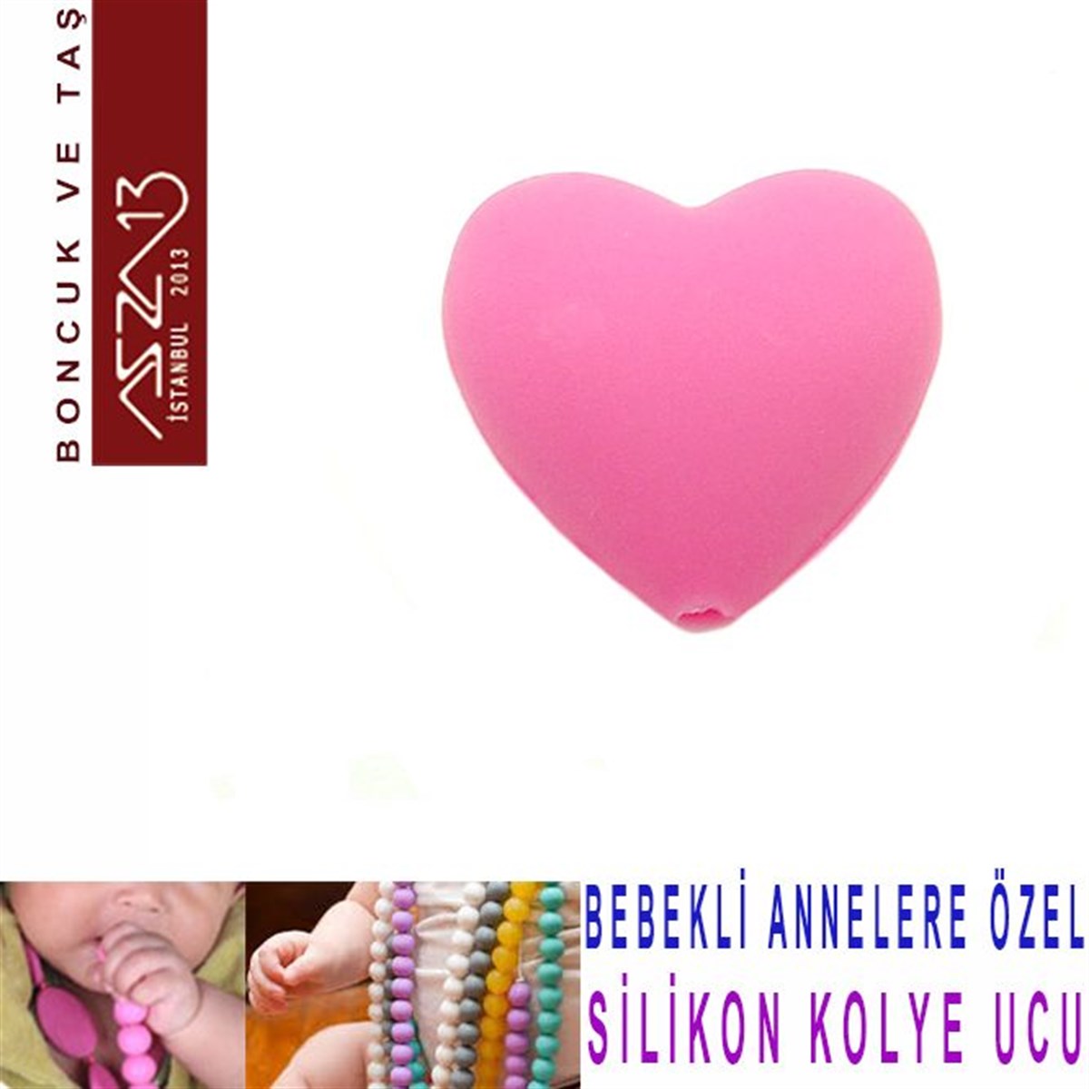 Dekoratif BoncukBONCUK ve TAŞMarkasızPembe Silikon 19x20 mm Kalp Boncuk / Paket İçeriği 1 Adet