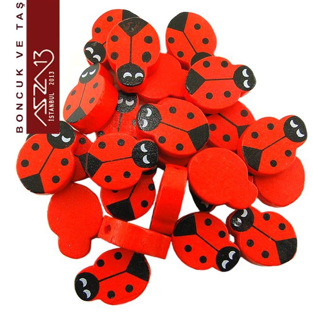 Dekoratif BoncukBONCUK ve TAŞMarkasızUğur Böceği 14x18 mm, Kırmızı Ahşap Boncuk (17,0 Gr) / Paket İçeriği 24 Adet