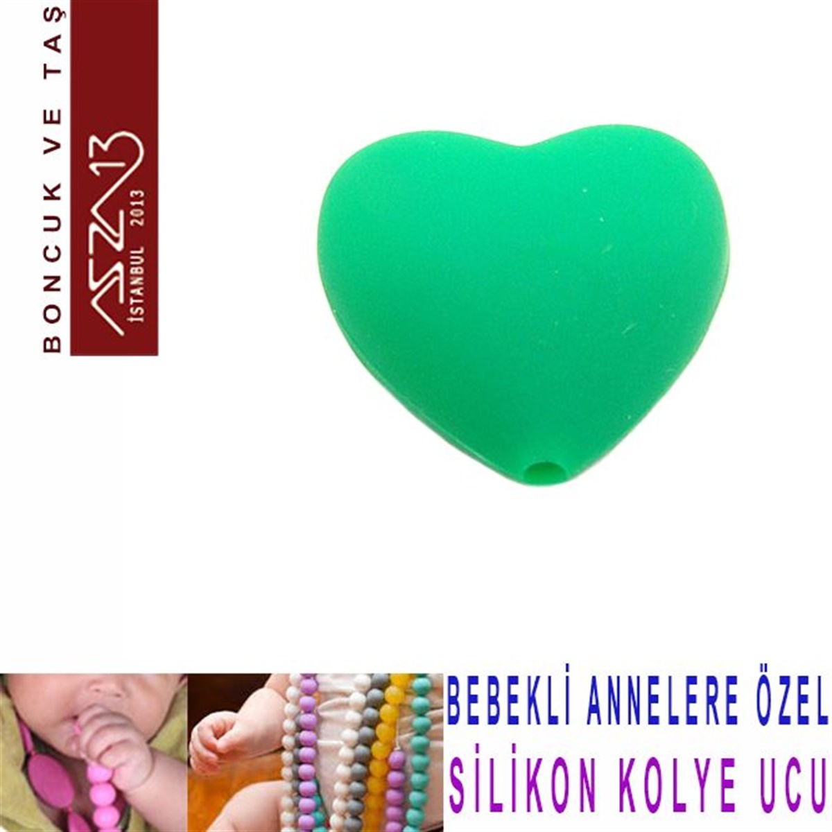 Dekoratif BoncukBONCUK ve TAŞMarkasızYeşil Silikon 19x20 mm Kalp Boncuk / Paket İçeriği 1 Adet