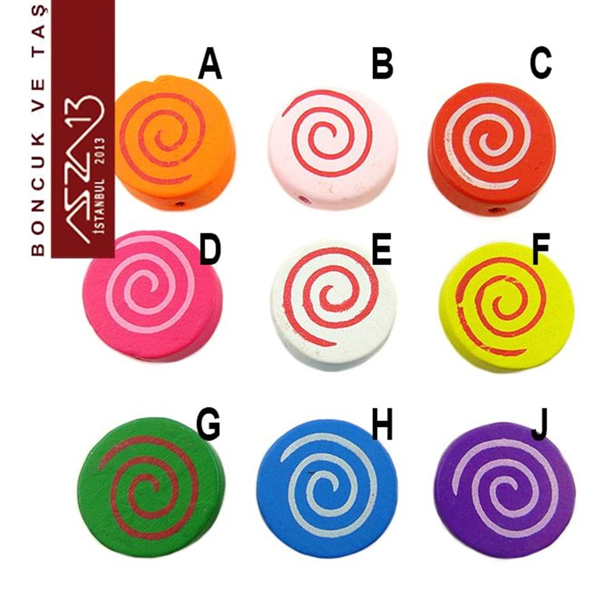 Dekoratif BoncukBONCUK ve TAŞMarkasızYuvarlak 20 mm, Spiral Desenli Ahşap Boncuk (5,6 Gr) / Paket İçeriği 4 Adet