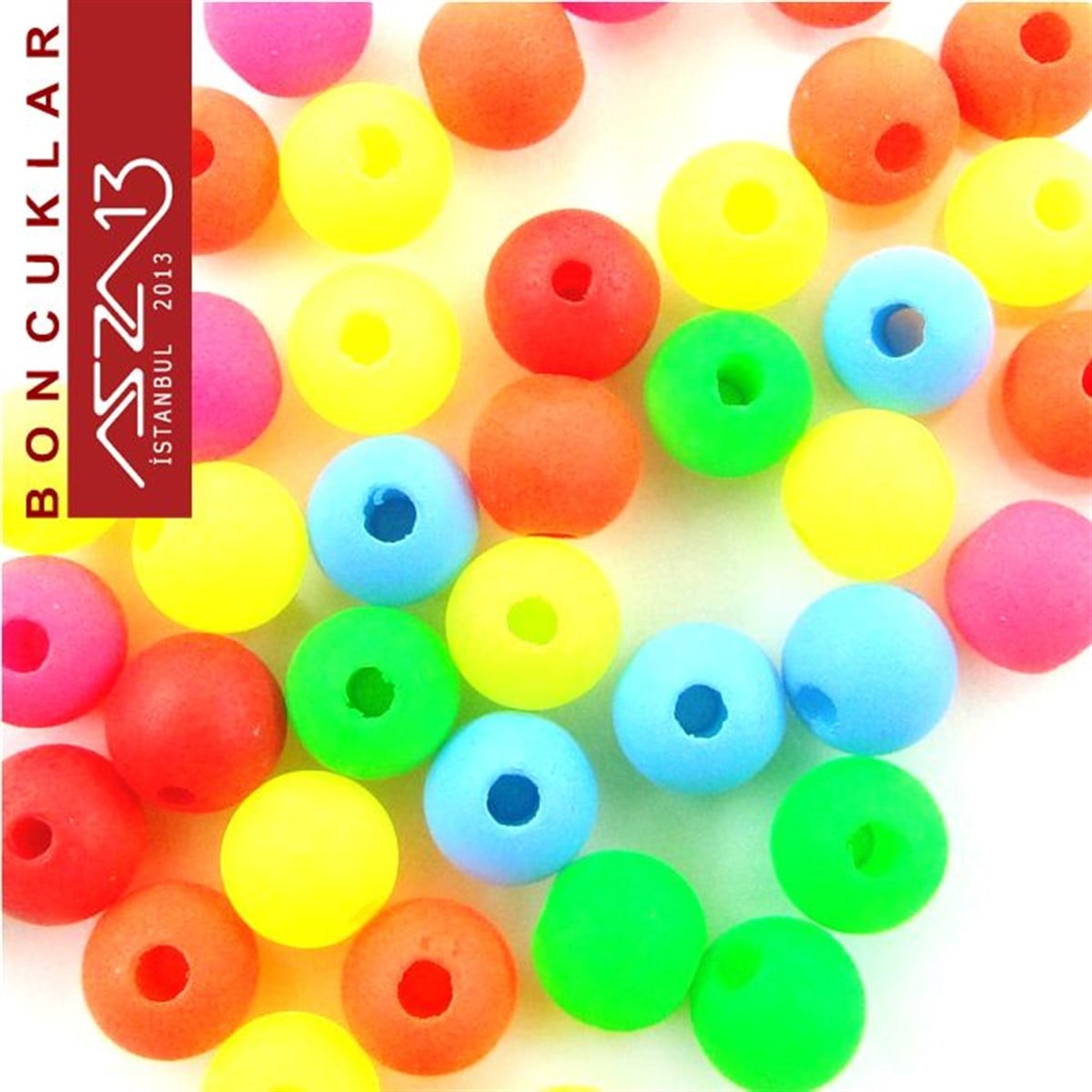 Dekoratif BoncukBONCUK ve TAŞMarkasızYuvarlak 8 mm, Neon Karışık Renkli Boncuk (20,0 Gr) / Paket İçeriği 85 Adet