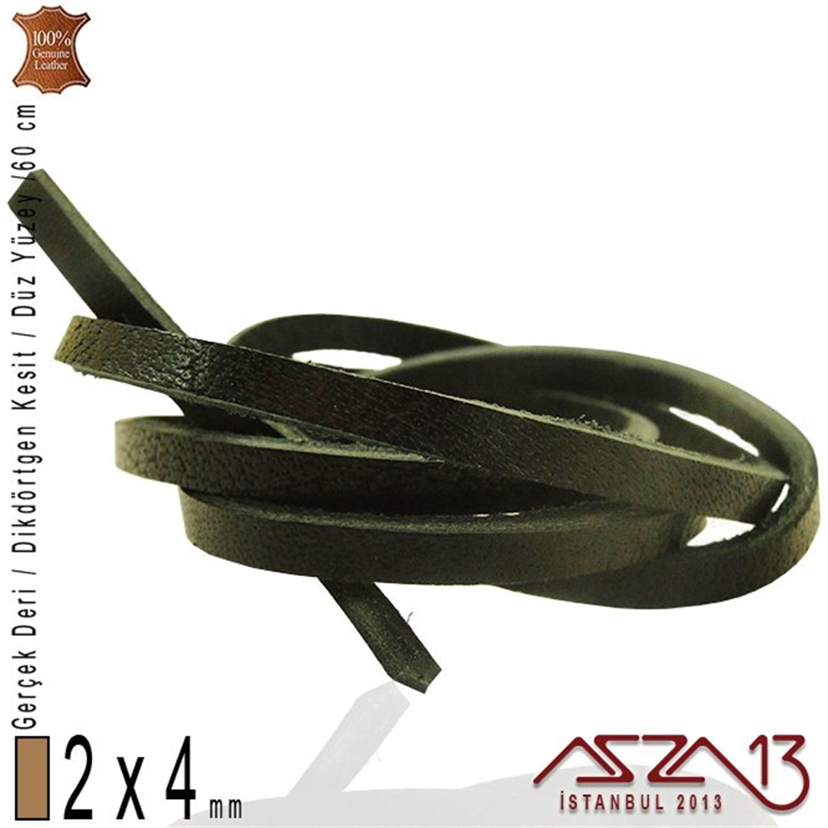 Deri Kordon ve KayışlarTAKI MALZEMEMarkasızGerçek Deri - 2x4 mm - Siyah - Düz Yüzey - Dikdörtgen Kesit - Kordon / 60 cm