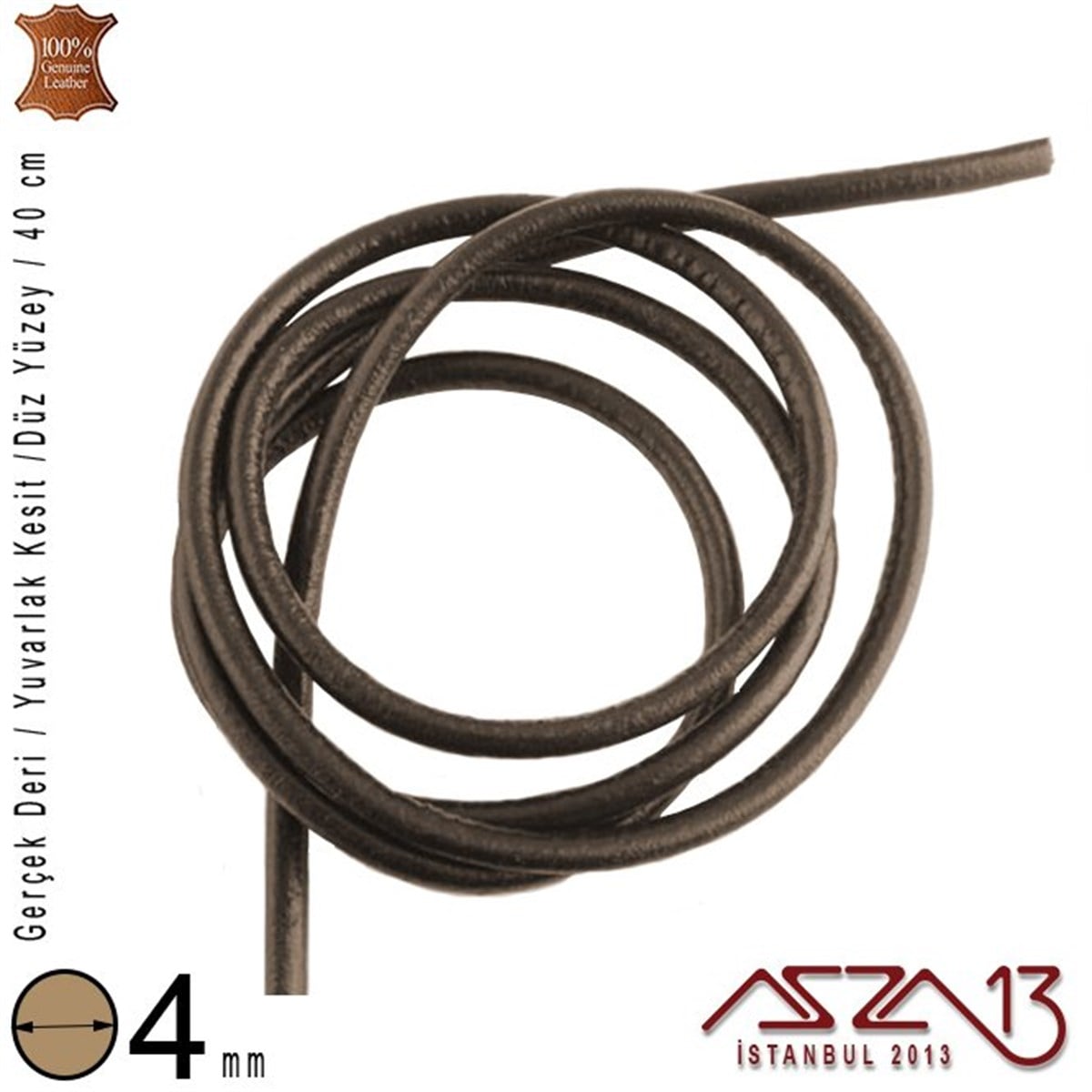 Deri Kordon ve KayışlarTAKI MALZEMEMarkasızGerçek Deri - 4 mm - Kahverengi - Düz Yüzey - Yuvarlak Kesit - Kordon / 40 cm