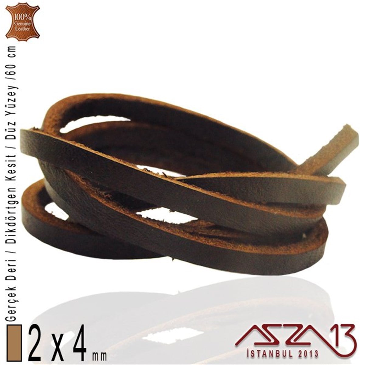 Deri Kordon ve KayışlarTAKI MALZEMEMarkasızGerçek Deri - 2x4 mm - Kahverengi - Düz Yüzey - Dikdörtgen Kesit - Kordon / 60 cm