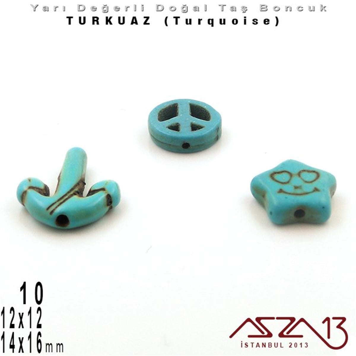 Doğal Taş BoncuklarBONCUK ve TAŞMarkasız14x16 mm Gemi Çıpası, 10 mm Özgürlük İşareti, 12x12 mm Gülen Yüz İfadeli Yıldız - Düz Yüzey - Turkuaz (Turquoise) Boncuk / 3  Adet