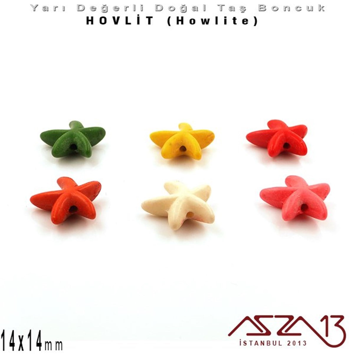 Doğal Taş BoncuklarBONCUK ve TAŞMarkasız14x14 mm - Deniz Yıldızı - Düz Yüzey - Hovlit (Howlite) Boncuk / 3 Adet