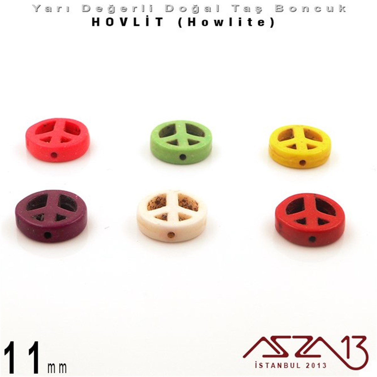 Doğal Taş BoncuklarBONCUK ve TAŞMarkasız11 mm - Özgürlük İşareti - Düz Yüzey - Hovlit (Howlite) Boncuk / 3 Adet