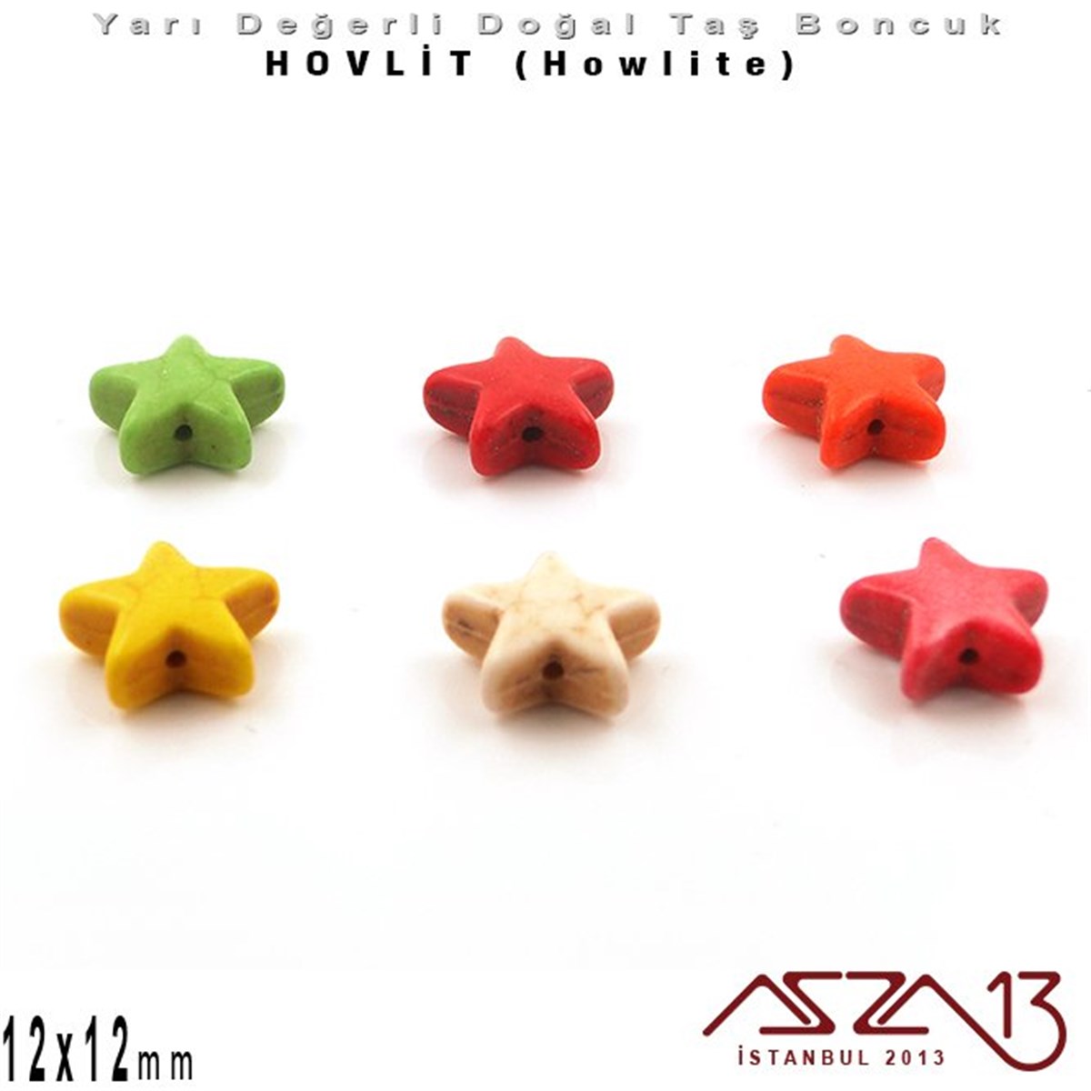 Doğal Taş BoncuklarBONCUK ve TAŞMarkasız12x12 mm - Yıldız - Düz Yüzey - Hovlit (Howlite) Boncuk / 3 Adet