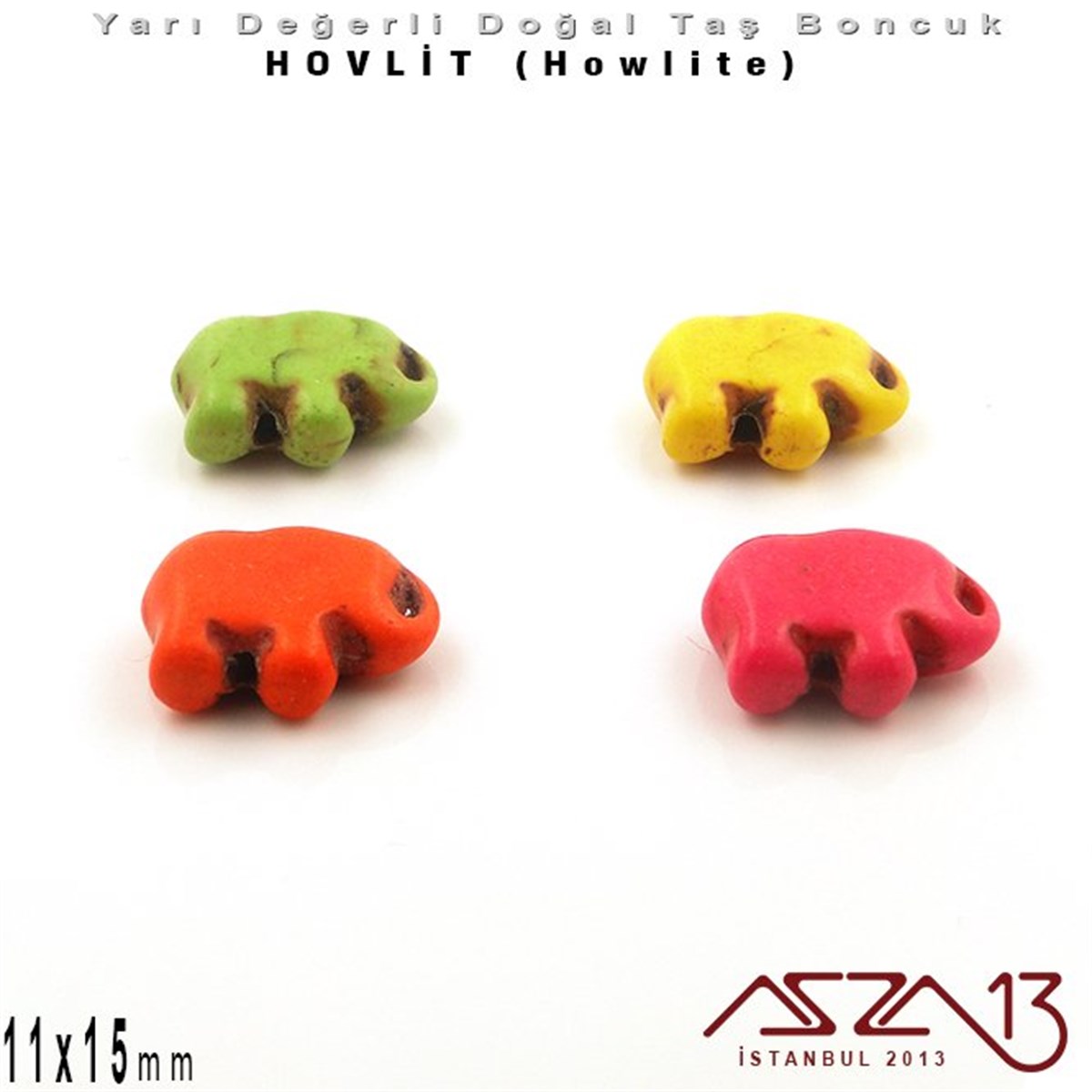 Doğal Taş BoncuklarBONCUK ve TAŞMarkasız11x15 mm - Fil - Düz Yüzey - Hovlit (Howlite) Boncuk / 3 Adet