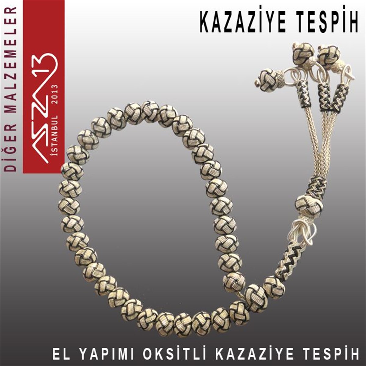 El Yapımı  Özel Kazaziye TespihTAKIMarkasız999 Ayar 33'lük Oksitli Gümüş Kazaziye Tespih