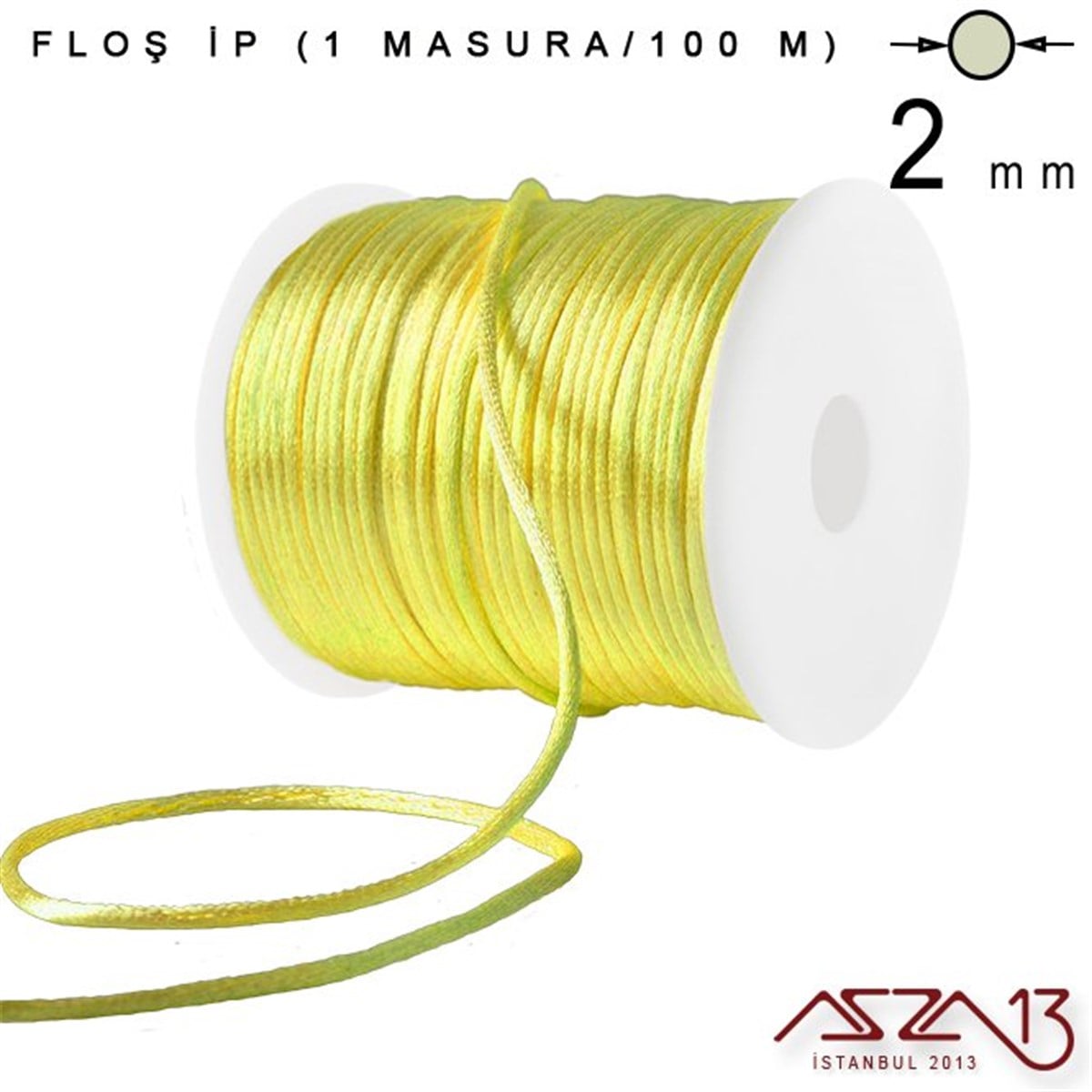 Floş İpler (Rattail Satin Cord)İp, Kordon, MisinaMarkasızLimon Sarı 2,00 mm Floş İp - 100 m / 1 Masura