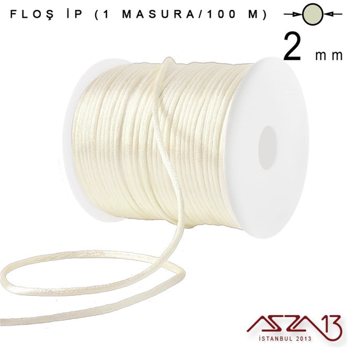 Floş İpler (Rattail Satin Cord)İp, Kordon, MisinaMarkasızKrem 2,00 mm Floş İp - 100 m / 1 Masura