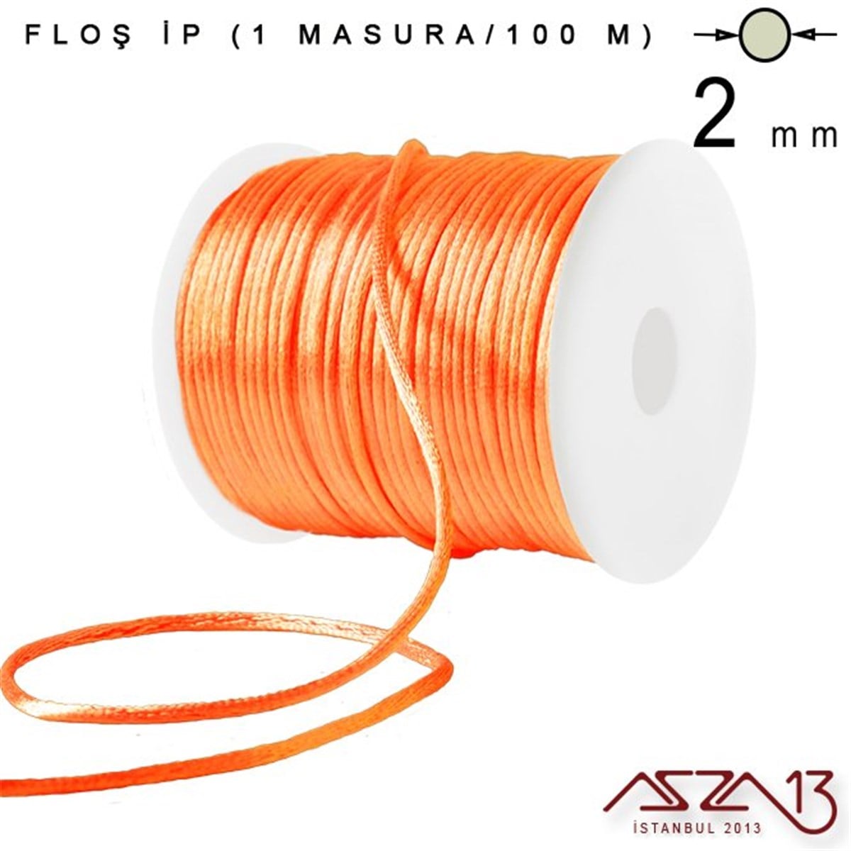 Floş İpler (Rattail Satin Cord)İp, Kordon, MisinaMarkasızNeon Turuncu 2,00 mm Floş İp - 100 m / 1 Masura