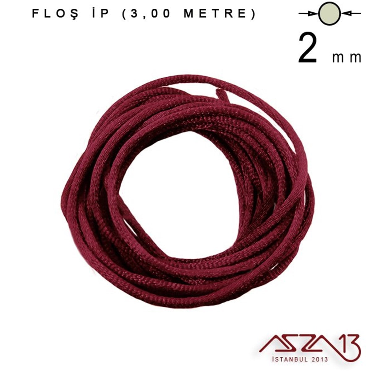Floş İpler (Rattail Satin Cord)İp, Kordon, MisinaMarkasızBordo - 2,00 mm - Floş İp / 3 Metre