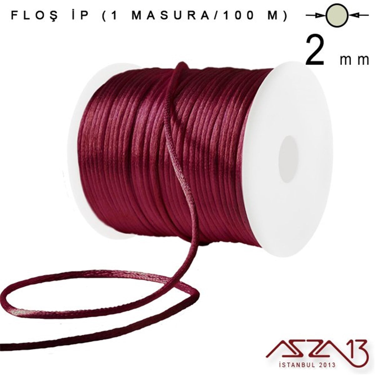 Floş İpler (Rattail Satin Cord)İp, Kordon, MisinaMarkasızBordo 2,00 mm Floş İp - 100 m / 1 Masura