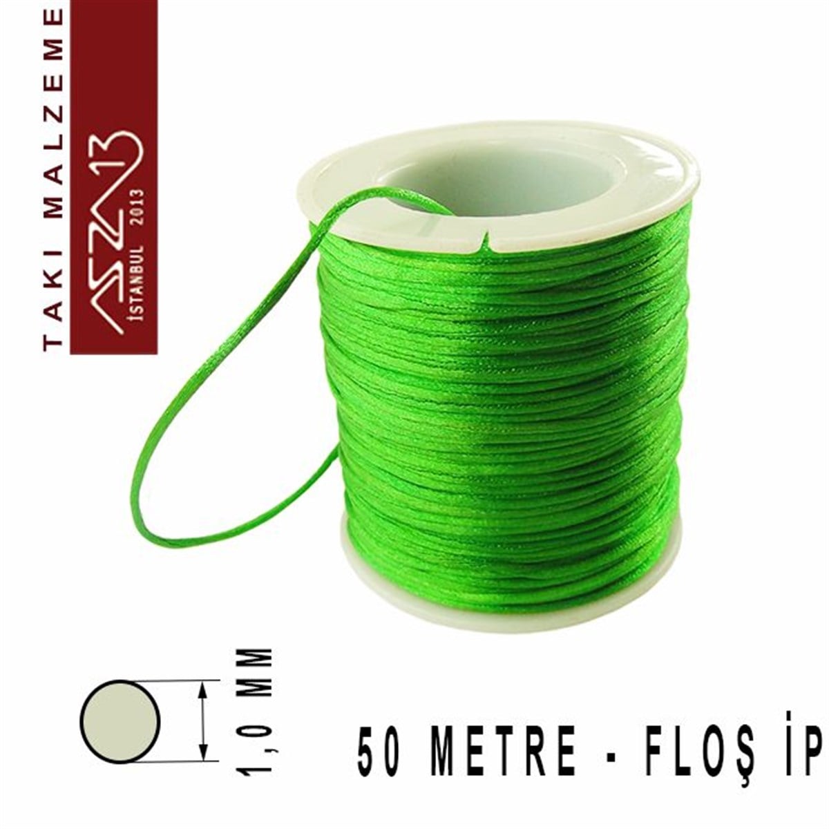 Floş İpler (Rattail Satin Cord)İp, Kordon, MisinaMarkasızYeşil 1,00 mm Floş İp / Paket İçeriği 50 m