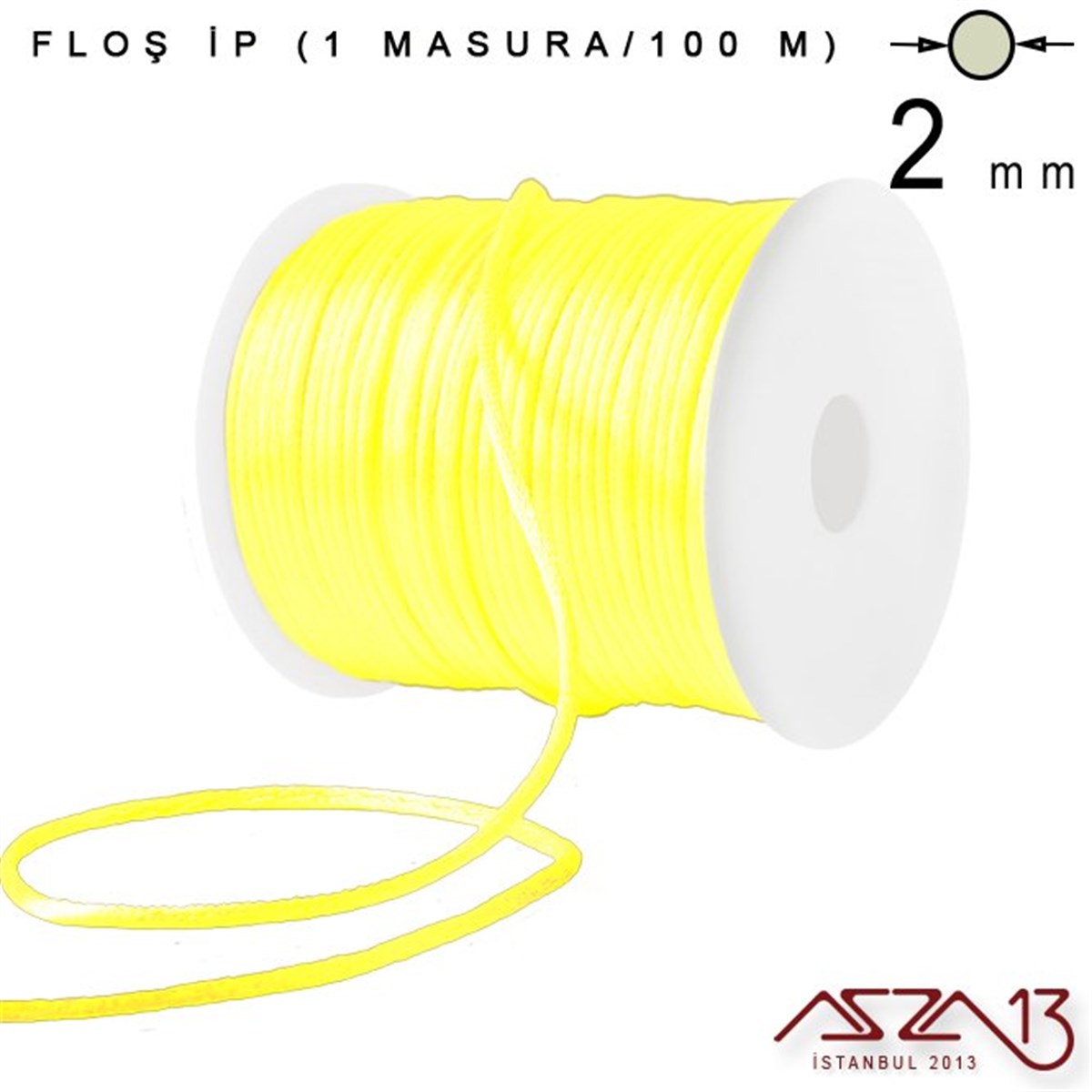 Floş İpler (Rattail Satin Cord)İp, Kordon, MisinaMarkasızNeon Sarı 2,00 mm Floş İp - 100 m / 1 Masura