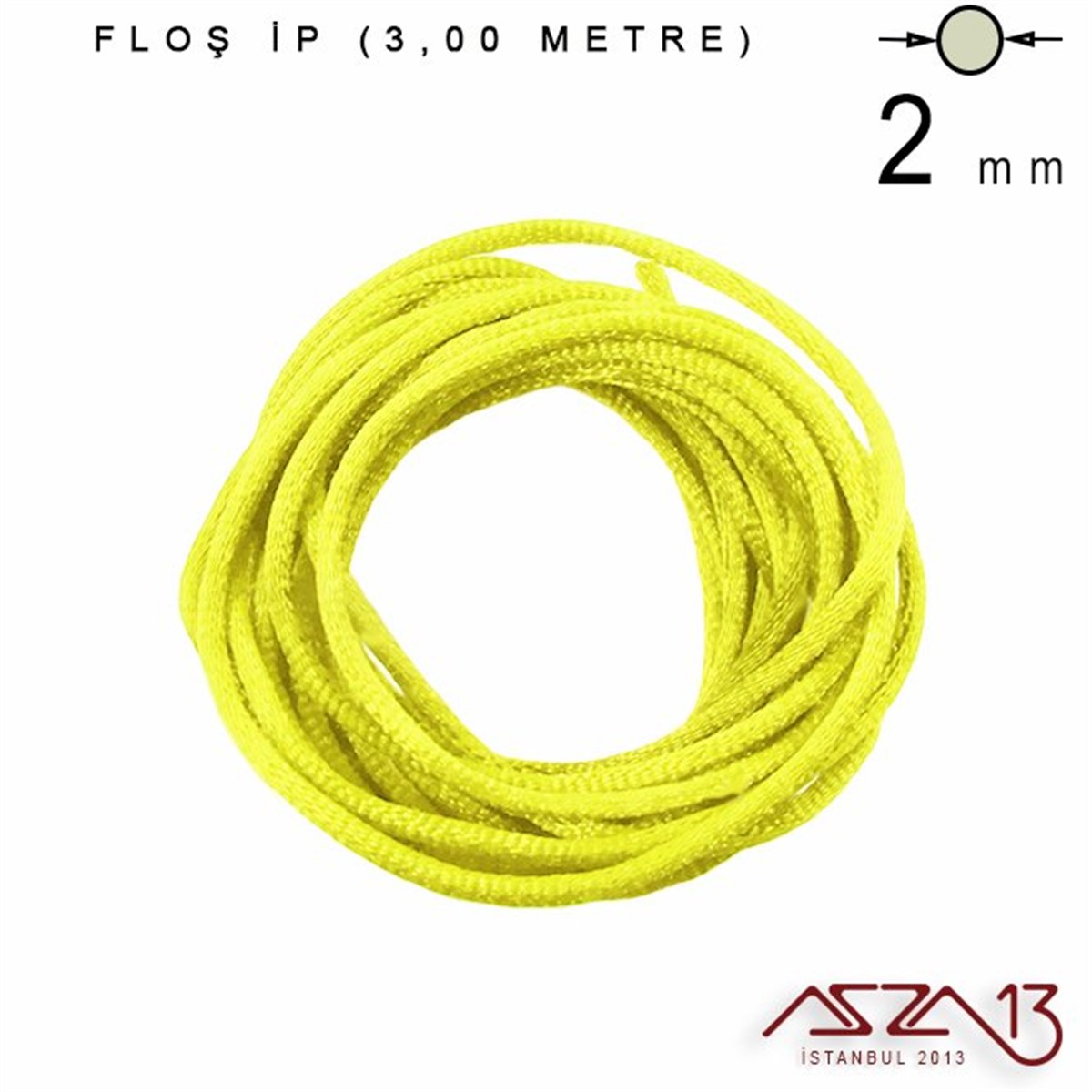 Floş İpler (Rattail Satin Cord)İp, Kordon, MisinaMarkasızLimon Sarı - 2,00 mm - Floş İp / 3 Metre