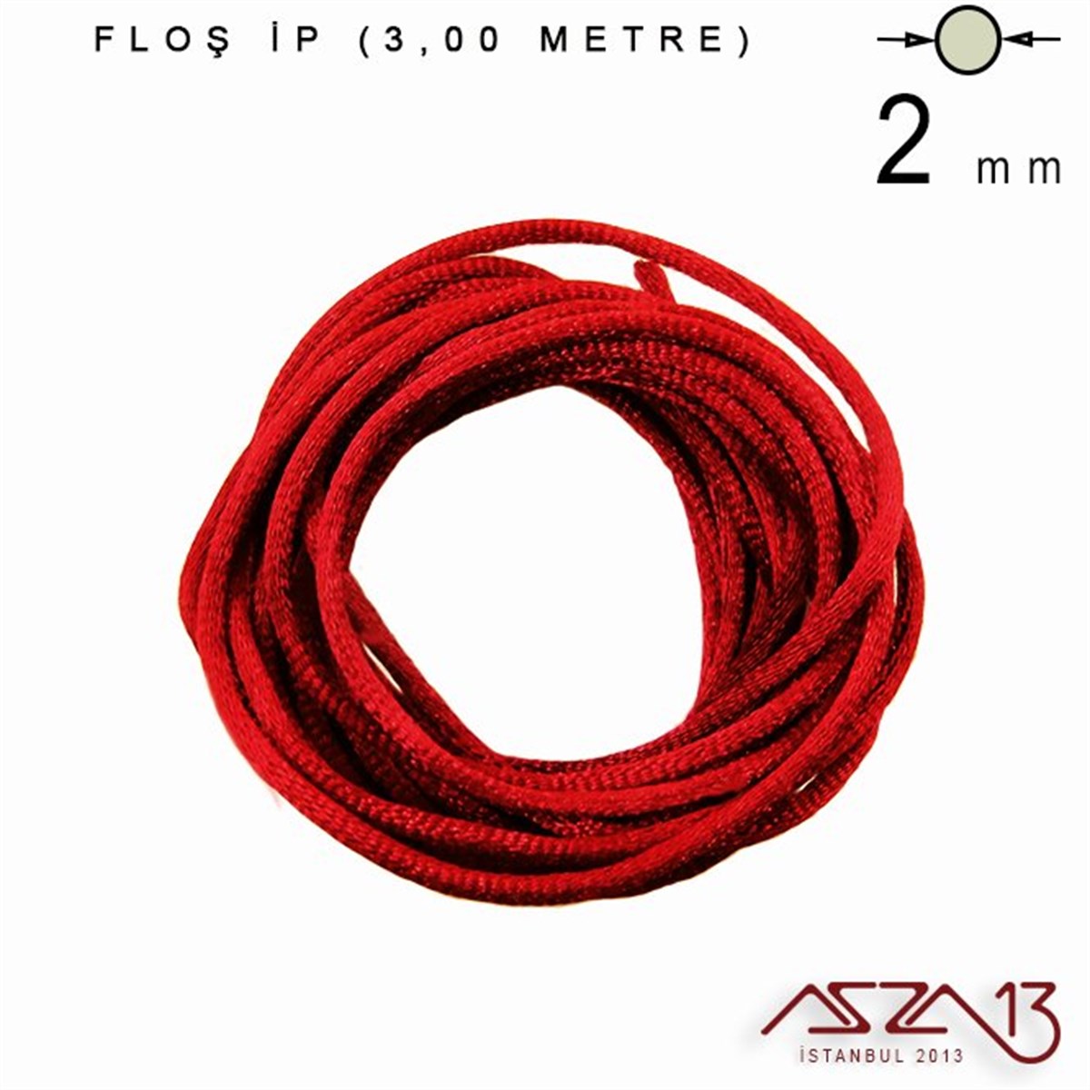 Floş İpler (Rattail Satin Cord)İp, Kordon, MisinaMarkasızKırmızı - 2,00 mm - Floş İp / 3 Metre