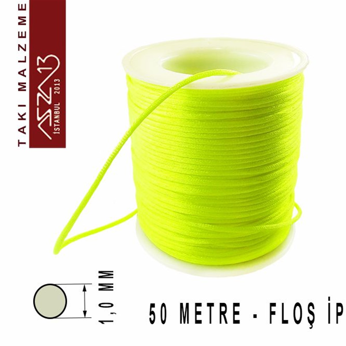 Floş İpler (Rattail Satin Cord)İp, Kordon, MisinaMarkasızNeon Sarı 1,00 mm Floş İp / Paket İçeriği 50 m