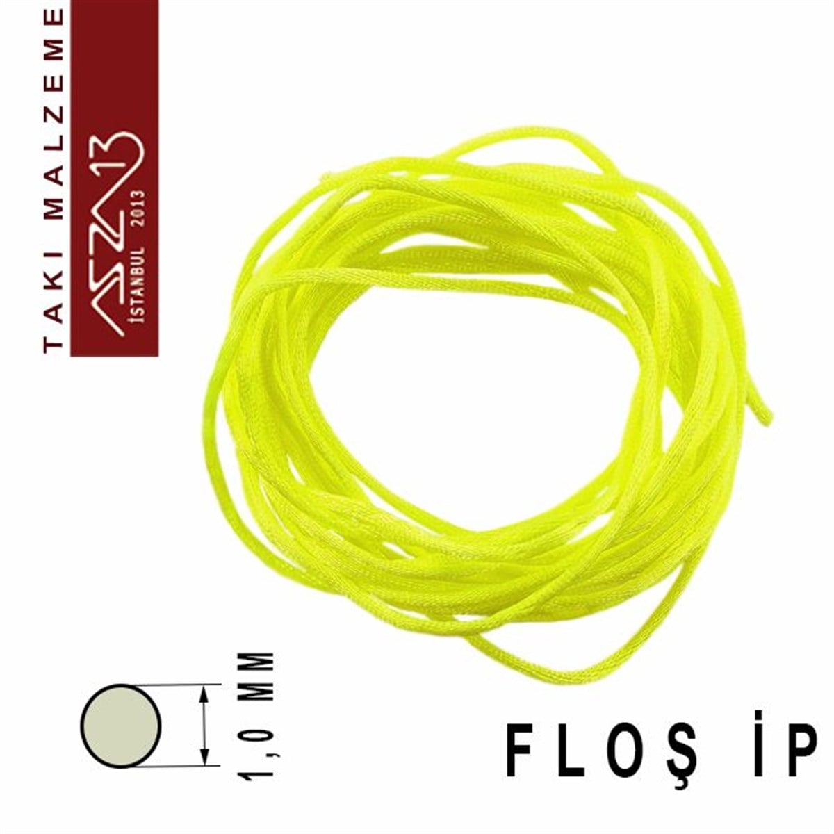 Floş İpler (Rattail Satin Cord)İp, Kordon, MisinaMarkasızNeon Sarı 1,00 mm Floş İp / Paket İçeriği 3 m