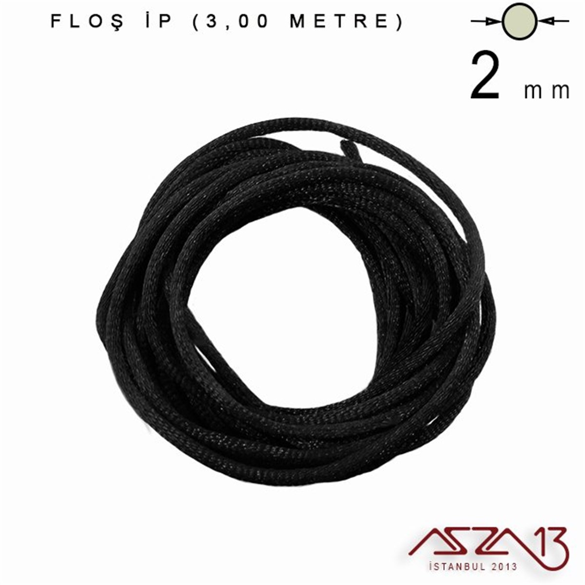 Floş İpler (Rattail Satin Cord)İp, Kordon, MisinaMarkasızSiyah - 2,00 mm - Floş İp / 3 Metre
