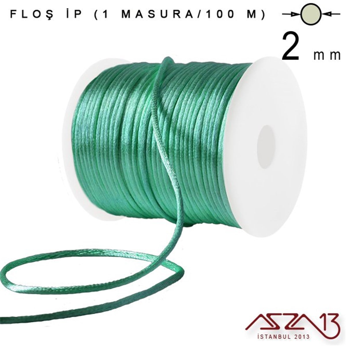 Floş İpler (Rattail Satin Cord)İp, Kordon, MisinaMarkasızTurkuaz Yeşil 2,00 mm Floş İp - 100 m / 1 Masura