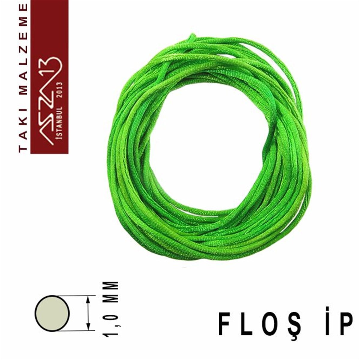 Floş İpler (Rattail Satin Cord)İp, Kordon, MisinaMarkasızYeşil 1,00 mm Floş İp / Paket İçeriği 3 m