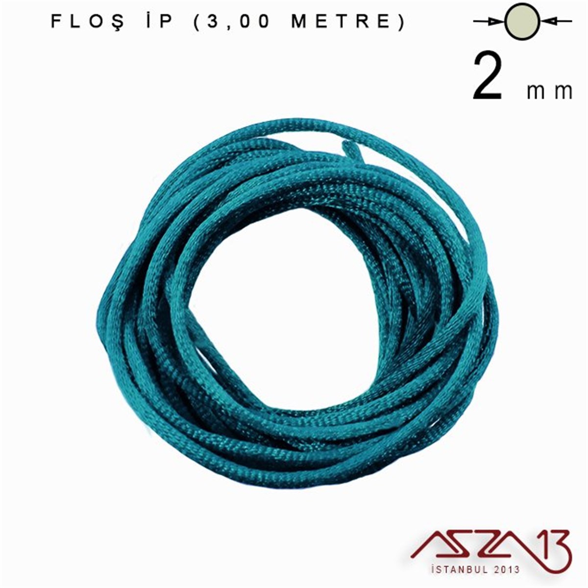 Floş İpler (Rattail Satin Cord)İp, Kordon, MisinaMarkasızGöl Mavi - 2,00 mm - Floş İp / 3 Metre