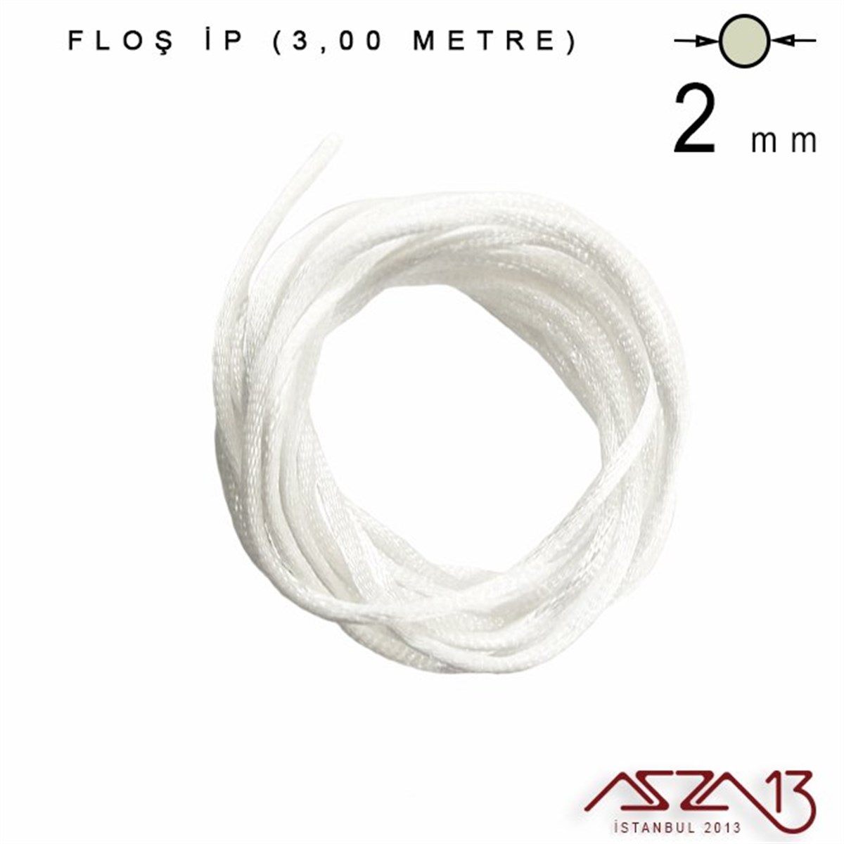 Floş İpler (Rattail Satin Cord)İp, Kordon, MisinaMarkasızBeyaz - 2,00 mm - Floş İp / 3 Metre