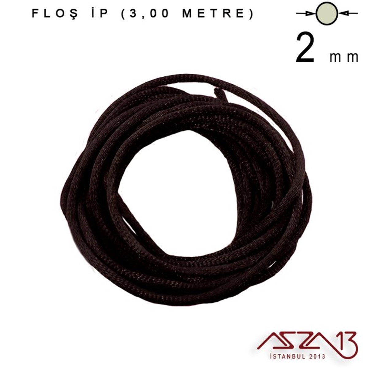 Floş İpler (Rattail Satin Cord)İp, Kordon, MisinaMarkasızKahverengi - 2,00 mm - Floş İp / 3 Metre