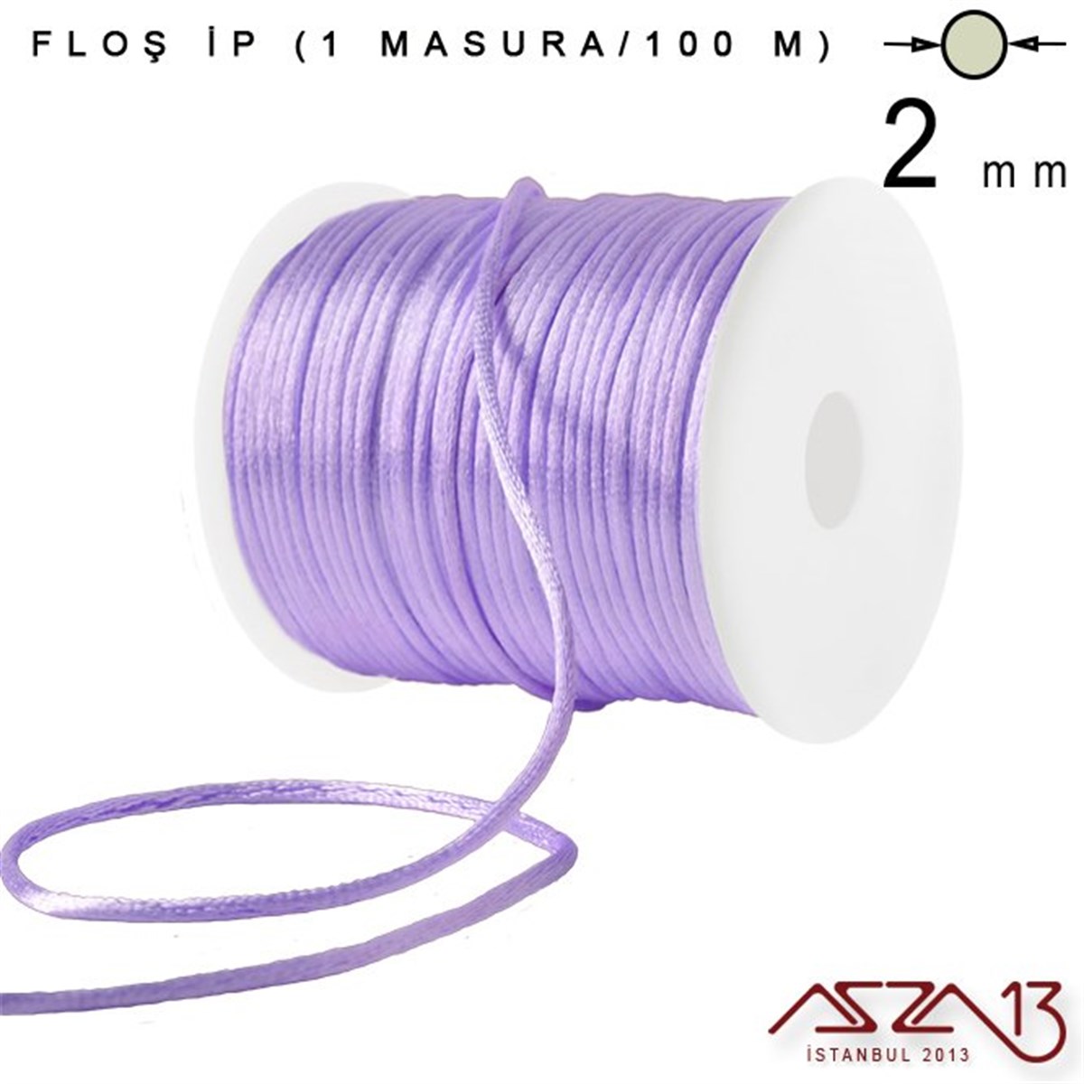 Floş İpler (Rattail Satin Cord)İp, Kordon, MisinaMarkasızLeylak 2,00 mm Floş İp - 100 m / 1 Masura
