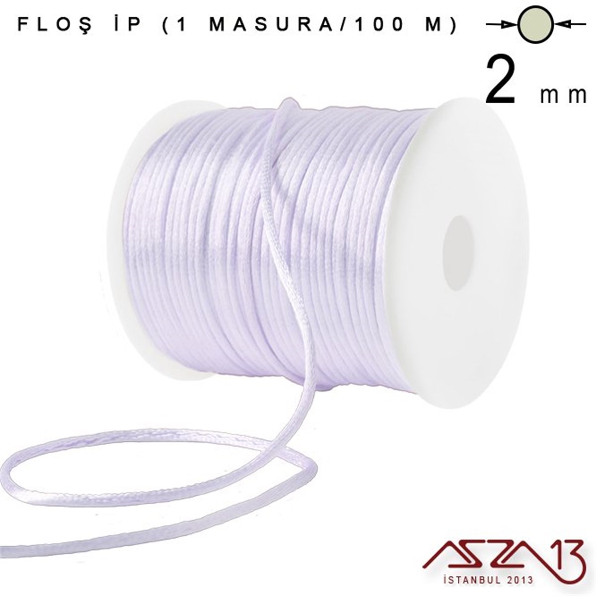 Floş İpler (Rattail Satin Cord)İp, Kordon, MisinaMarkasızAçık Eflatun 2,00 mm Floş İp - 100 m / 1 Masura