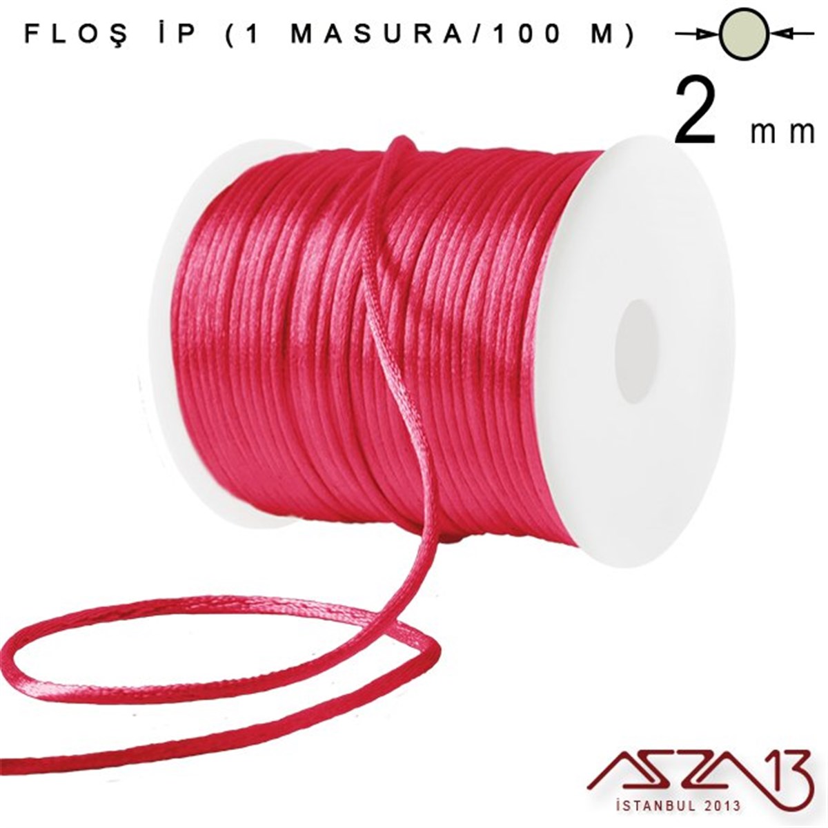 Floş İpler (Rattail Satin Cord)İp, Kordon, MisinaMarkasızFuşya 2,00 mm Floş İp - 100 m / 1 Masura