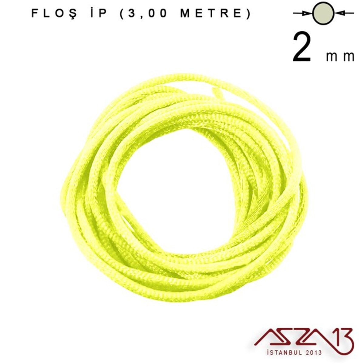 Floş İpler (Rattail Satin Cord)İp, Kordon, MisinaMarkasızNeon Sarı - 2,00 mm - Floş İp / 3 Metre