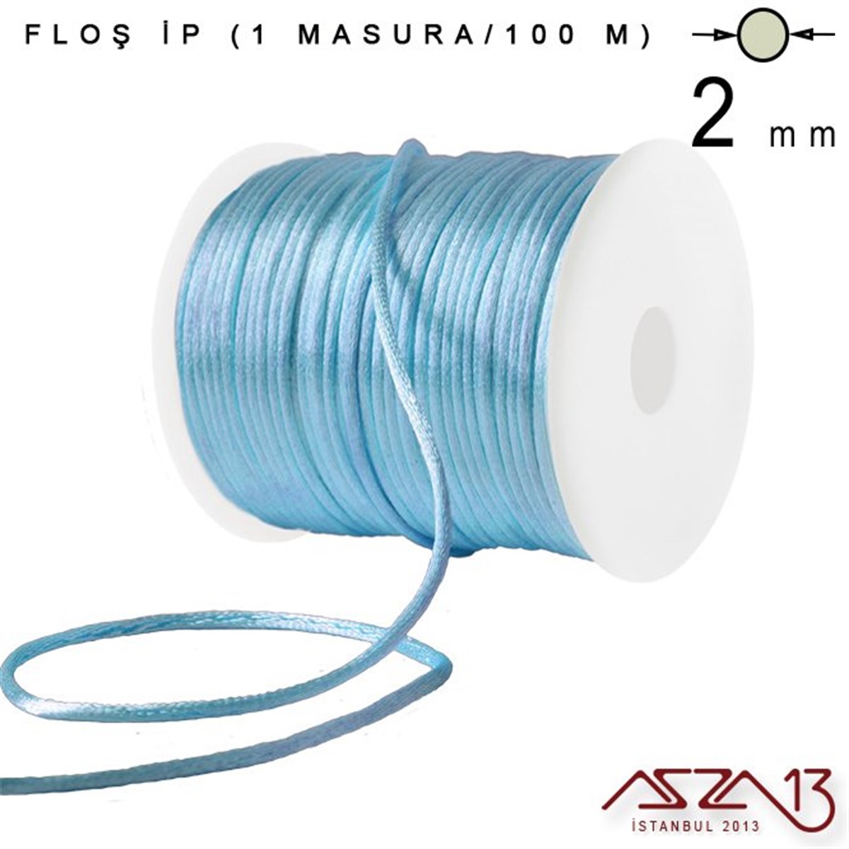 Floş İpler (Rattail Satin Cord)İp, Kordon, MisinaMarkasızMavi 2,00 mm Floş İp - 100 m / 1 Masura