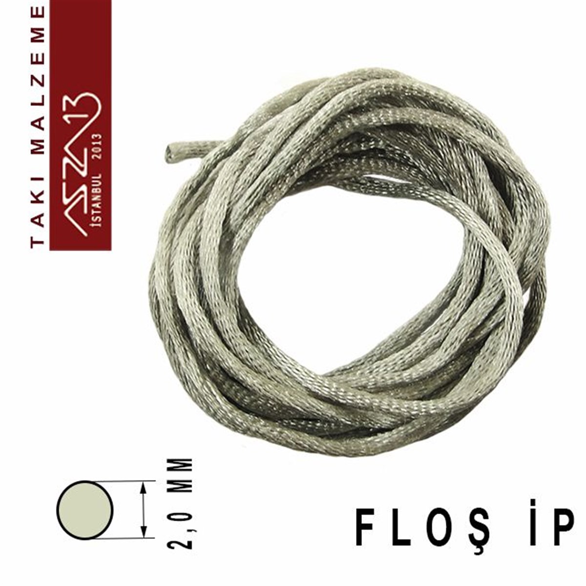 Floş İpler (Rattail Satin Cord)İp, Kordon, MisinaMarkasızGümüş - 2,00 mm - Floş İp / 3 Metre