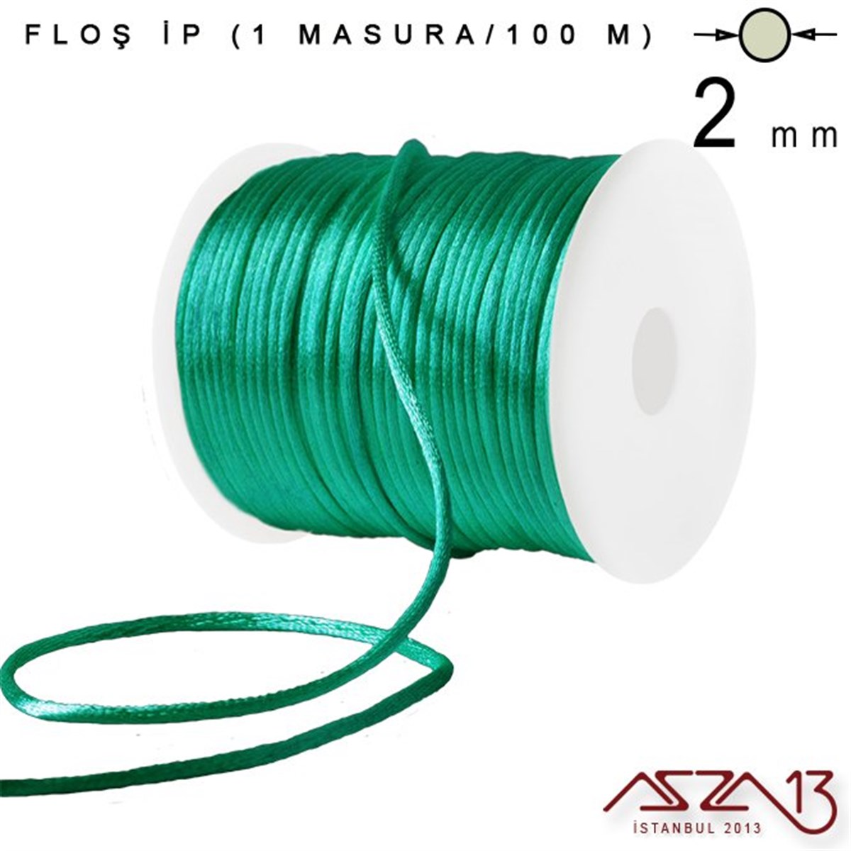 Floş İpler (Rattail Satin Cord)İp, Kordon, MisinaMarkasızCamgöbeği Yeşil 2,00 mm Floş İp - 100 m / 1 Masura