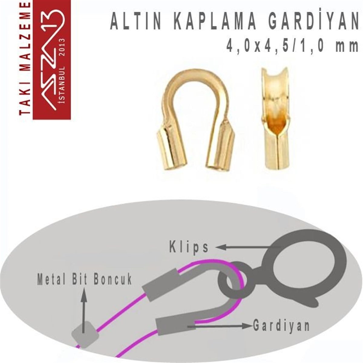 Gardiyan, Wire ProtectorTAKI MALZEMEBeadSmithAltın Kaplama, 4x4,5 mm (0.21'') Gardiyan / Paket İçeriği 10 Adet
