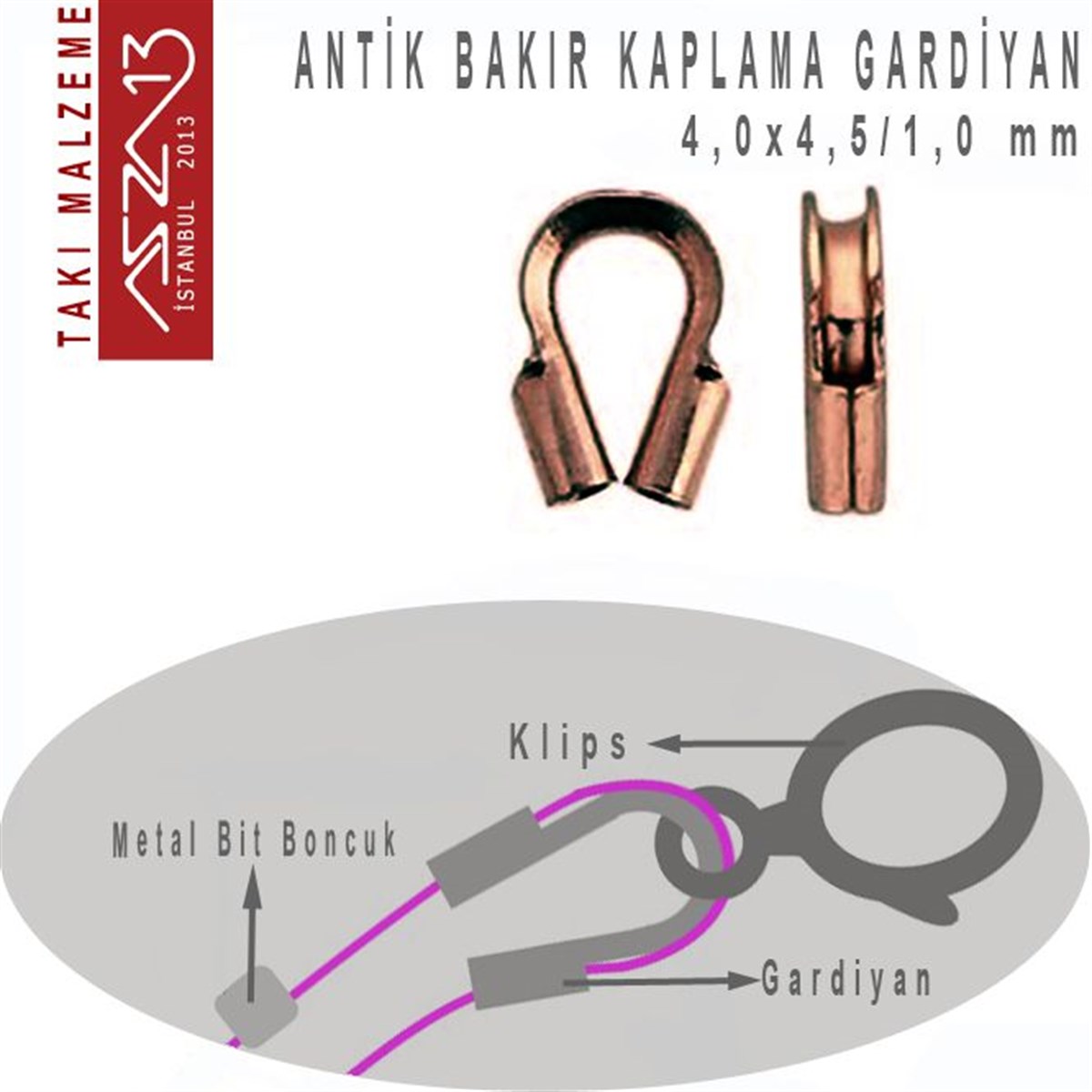 Gardiyan, Wire ProtectorTAKI MALZEMEBeadSmithAntik Bakır Kaplama, 4x4,5 mm (0.21'') Gardiyan / Paket İçeriği 10 Adet