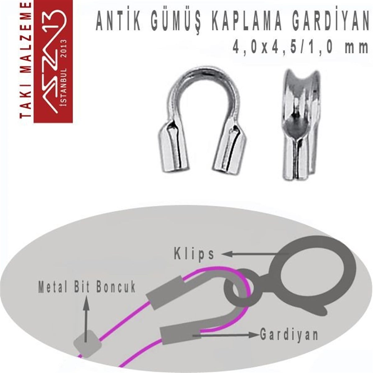 Gardiyan, Wire ProtectorTAKI MALZEMEBeadSmithAntik Gümüş Kaplama, 4x4,5 mm (0.21'') Gardiyan / Paket İçeriği 10 Adet