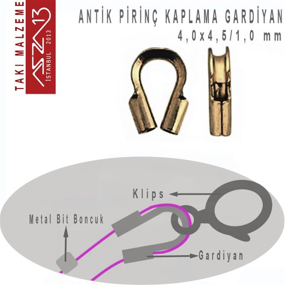 Gardiyan, Wire ProtectorTAKI MALZEMEBeadSmithAntik Pirinç Kaplama, 4x4,5 mm (0.21'') Gardiyan / Paket İçeriği 10 Adet